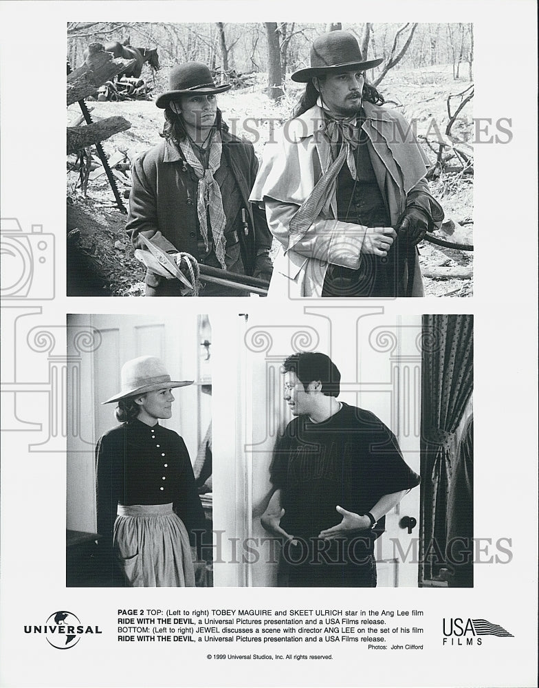 1999 Press Photo "Ride With the Devil"Tobey MaGuire,Skeet Ulrich,Jewel - Historic Images