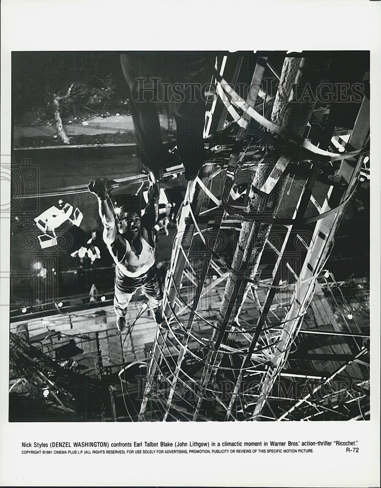 1991 Press Photo Denzel Washing and John Lithgow in &quot;Ricochet&quot; - Historic Images