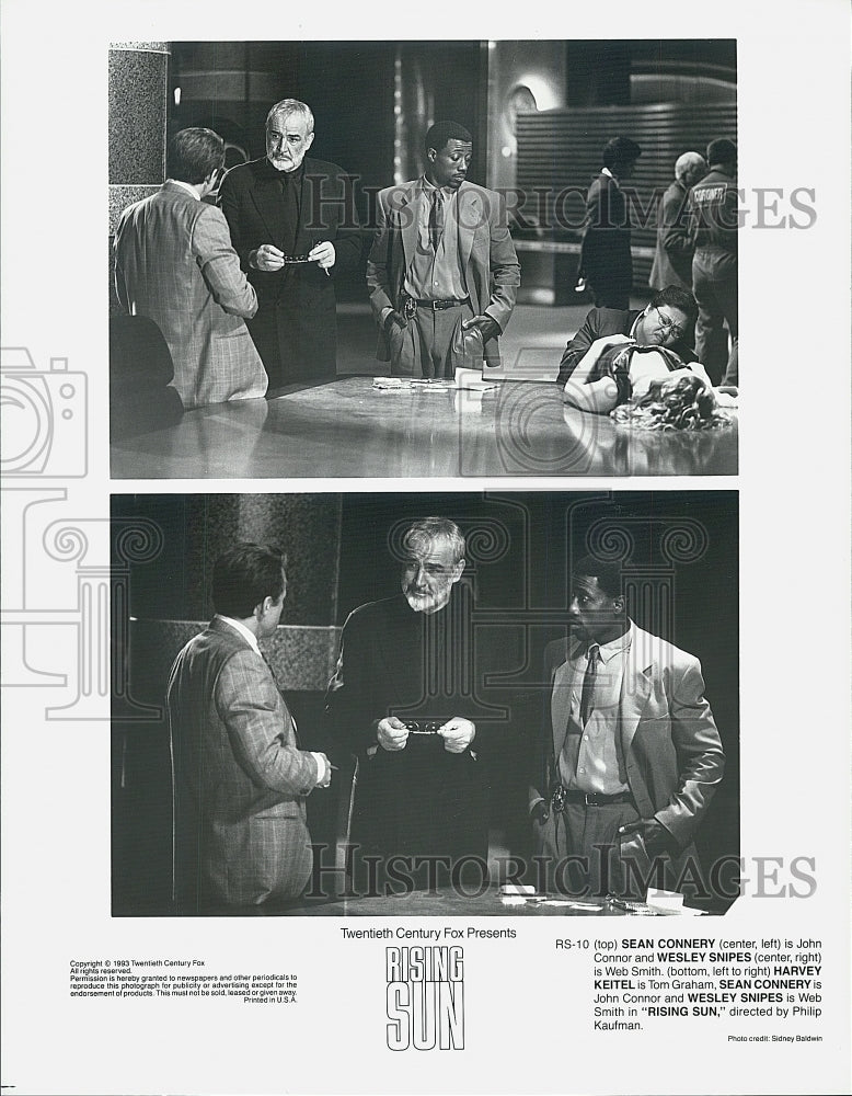 1993 Press Photo Sean Connery, Wesley Snipes and Harvey Keitel in "Rising Sun" - Historic Images