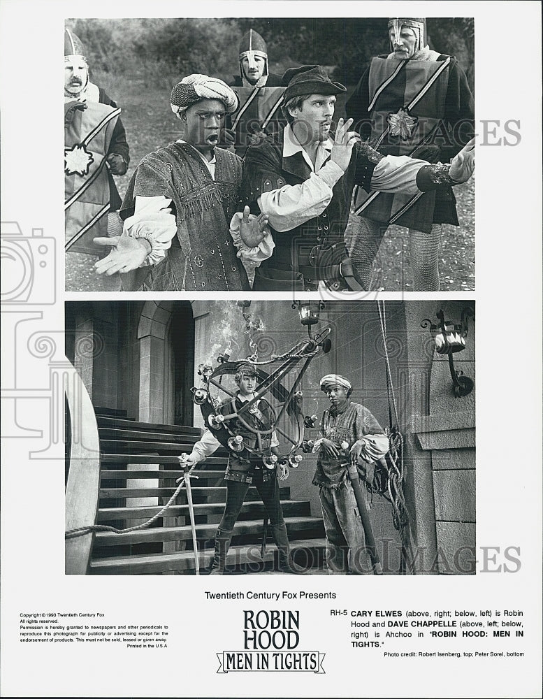 1993 Press Photo Cary Elwes &amp; Dave Chappelle in &quot;Robinhood: Men in Tights&quot; - Historic Images