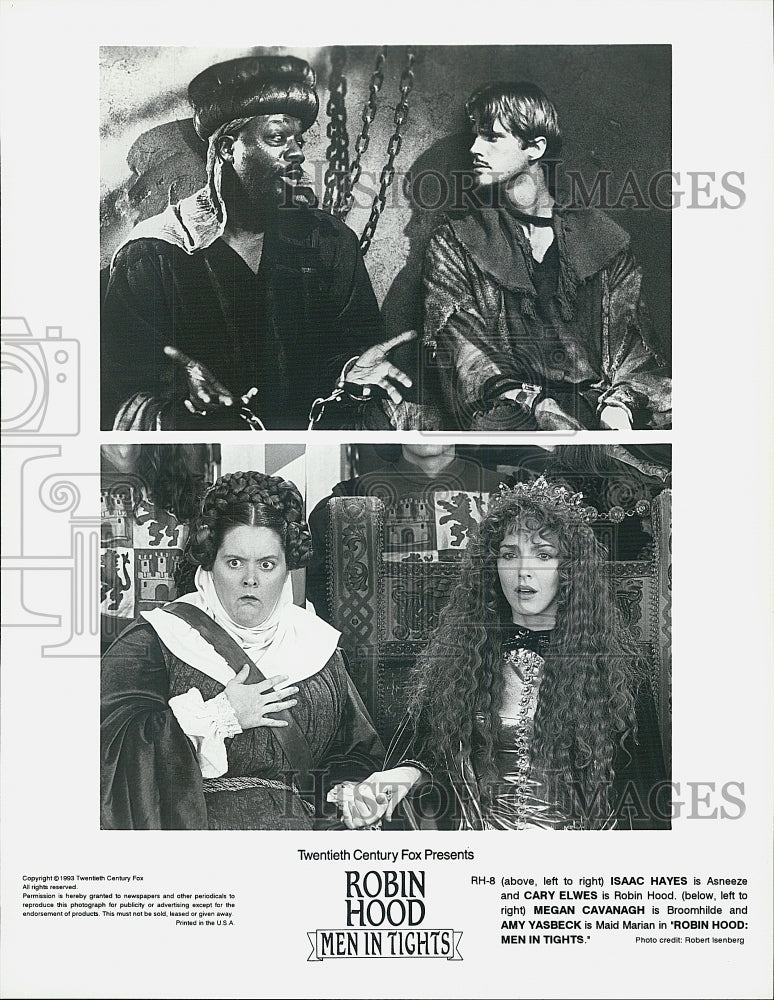 1993 Press Photo Isaac Hayes Cary Elwes Megan Cavanagh Amy Yasbeck In "Robin - Historic Images