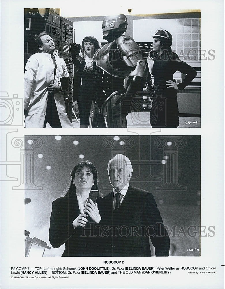 1990 Press Photo John Doolittle, Belinda Bauer, Peter Weller, Dan O&#39;herlihy - Historic Images