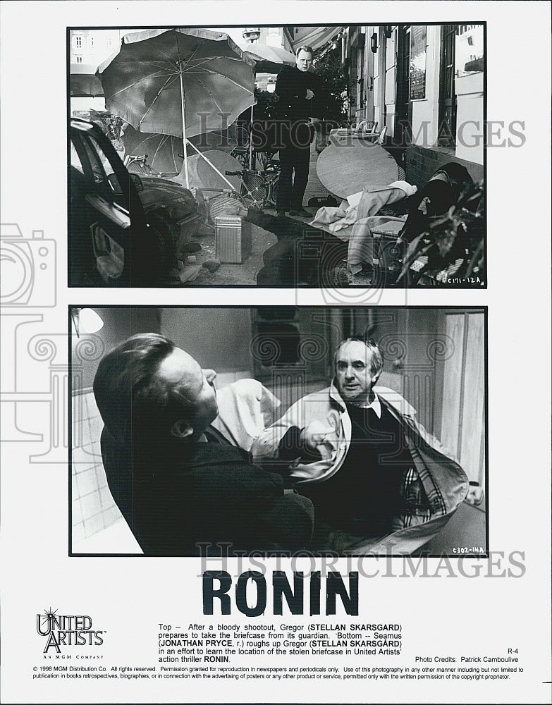 1998 Press Photo Actor Stellan Skarsgard, Jonathan Pryce in &quot;Ronin&quot; Film - Historic Images