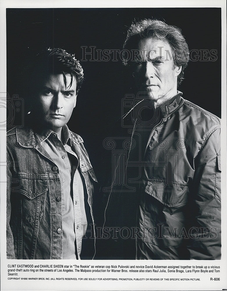 1990 Press Photo Actor Charlie Sheen, Clint Eastwood in "The Rookie" Film - Historic Images