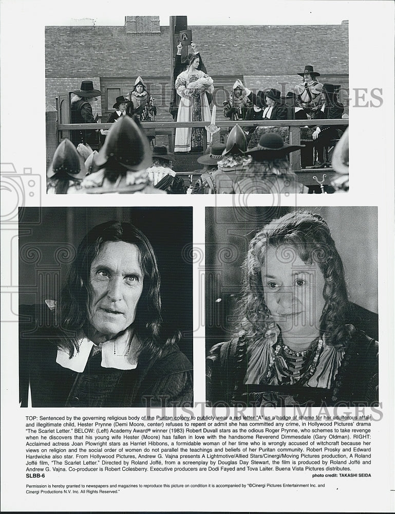 1995 Press Photo Demi Moore, Gary Oldman, Robert Duvall in "The Scarlet Letter" - Historic Images