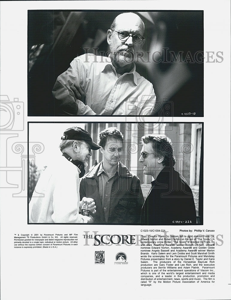 2001 Press Photo Director Frank Oz, Edward Norton, Robert DeNiro "The Score" - Historic Images