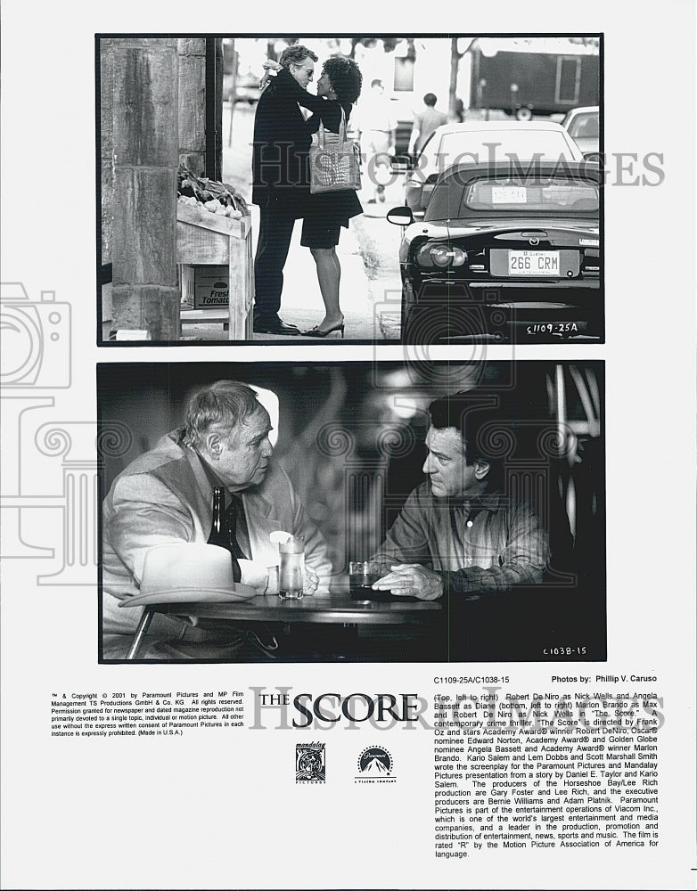2001 Press Photo Robert De Niro, Angela Bassett, Marlon Brando in &quot;The Score&quot; - Historic Images
