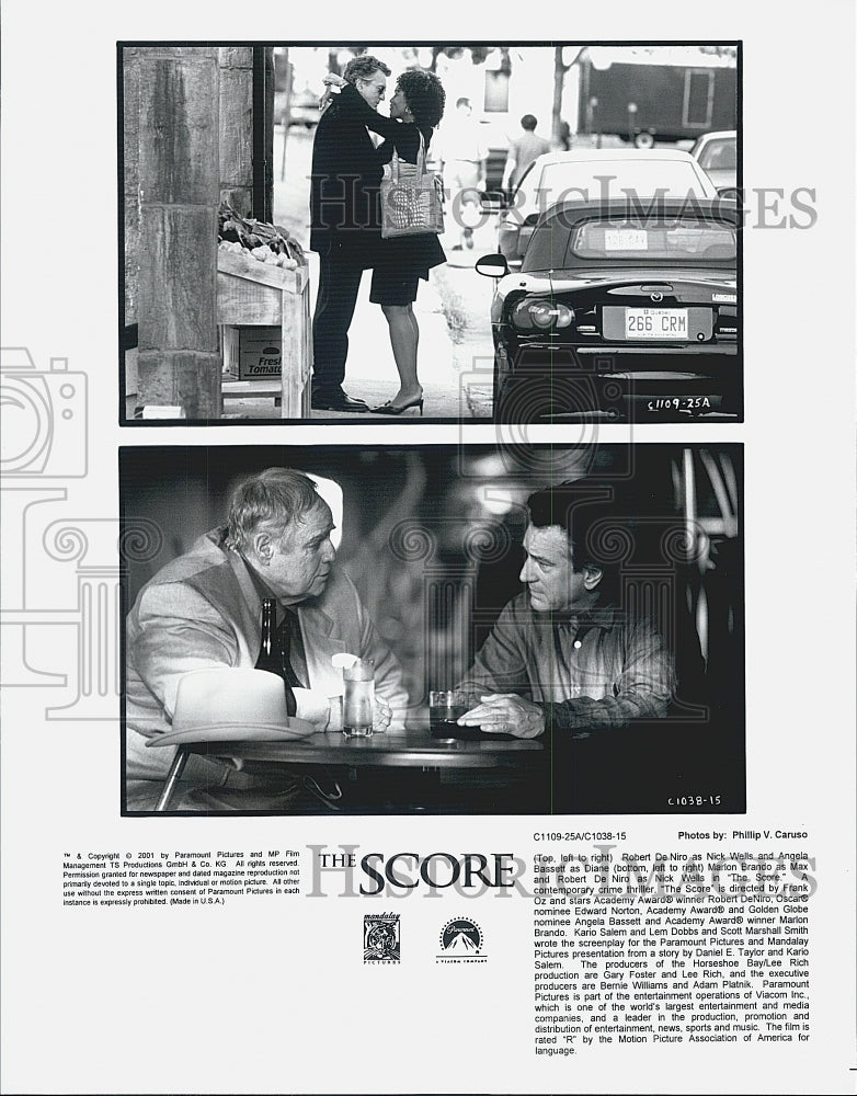 2001 Press Photo Robert De Niro, Angela Bassett, Marlon Brando in "The Score" - Historic Images