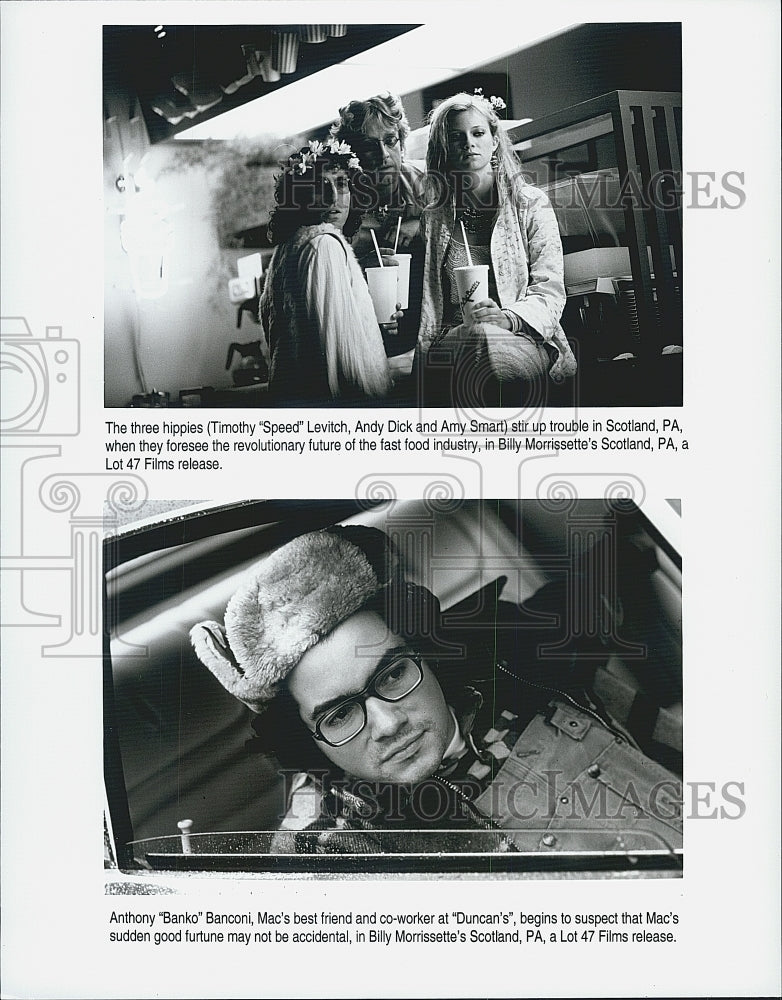 2001 Press Photo Timothy "Speed" Levitch, Andy Dick, Amy Smart in "Scotland, PA" - Historic Images