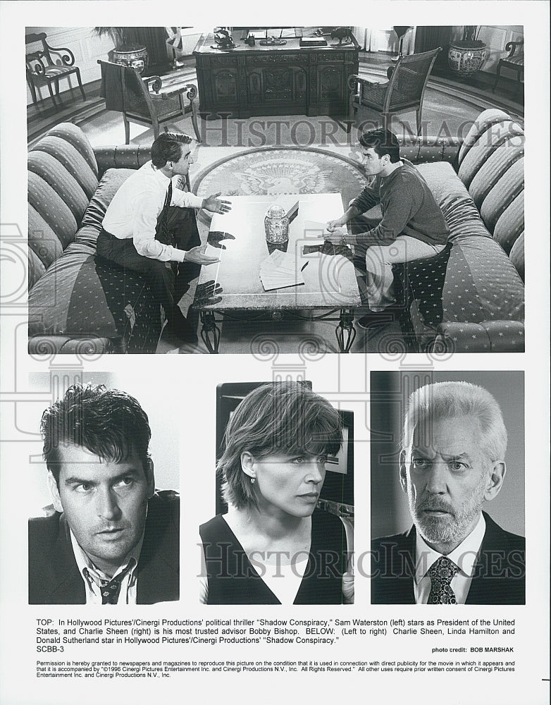 Press Photo Sam Waterston, Charlie Sheen, Linda Hamilton, Donald Sutherland - Historic Images