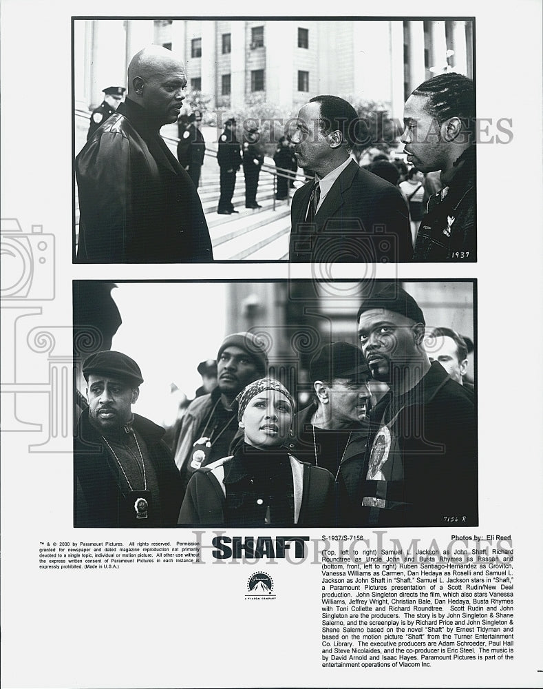 2000 Press Photo Samuel L. Jackson, Richard Roundtree &amp; Busta Rhymes in &quot;Shaft&quot; - Historic Images