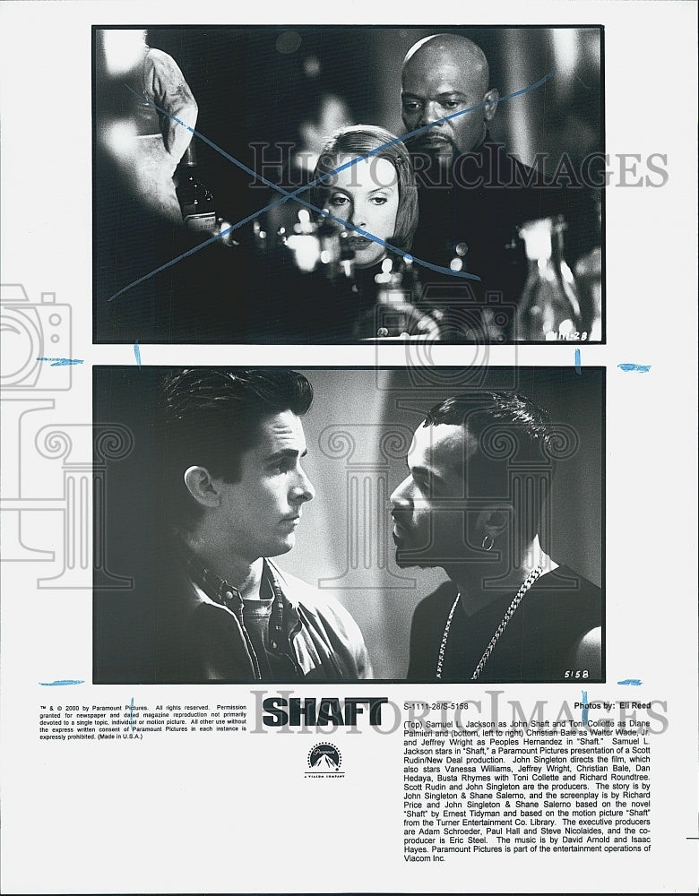 2000 Press Photo Samuel L. Jackson, Toni Collette, & Christian Bale in "Shaft" - Historic Images