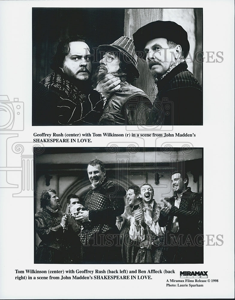 1998 Press Photo Geoffrey Rush &amp; Tom Wilkinson in &quot;Shakespeare in Love&quot; - Historic Images