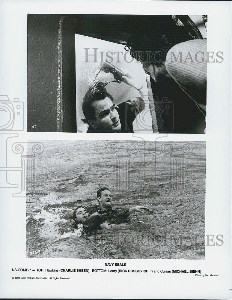 1990 Press Photo Charlie Sheen, Michael Biehn, Rick Rossovich in "Navy Seals" - Historic Images