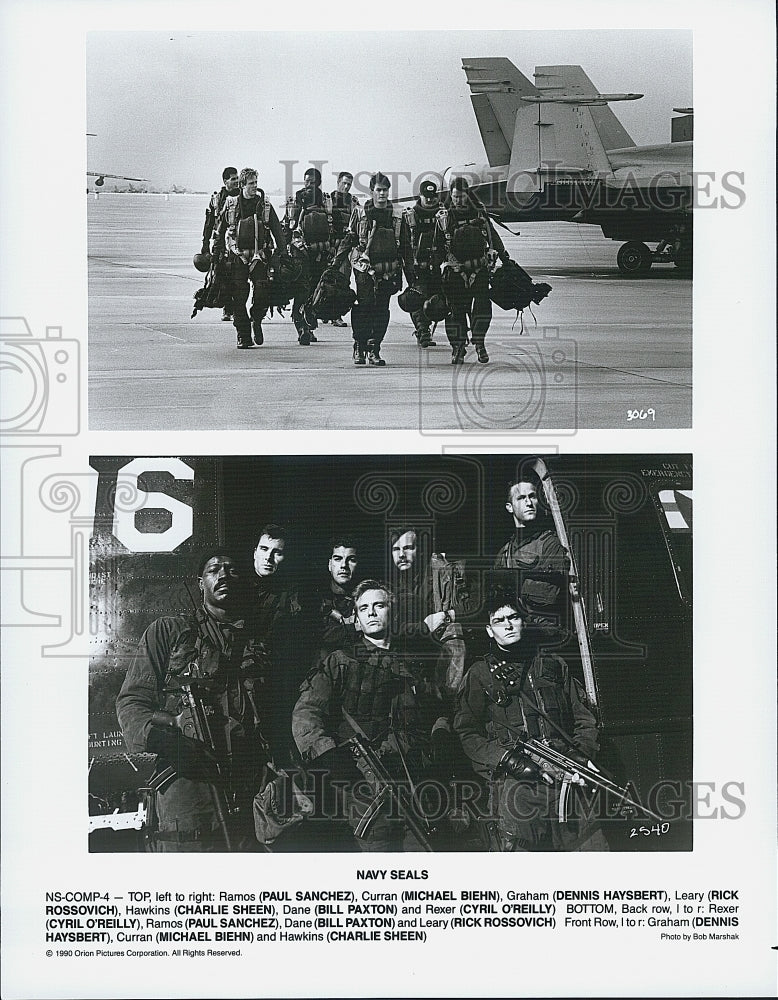 1990 Press Photo Charlie Sheen, Paul Sanchez and Michael Biehn in "Navy Seals" - Historic Images