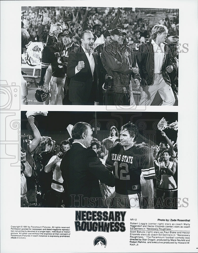 1991 Press Photo Robert Loggia and Hector Elizondo in "Necessary Roughness" - Historic Images