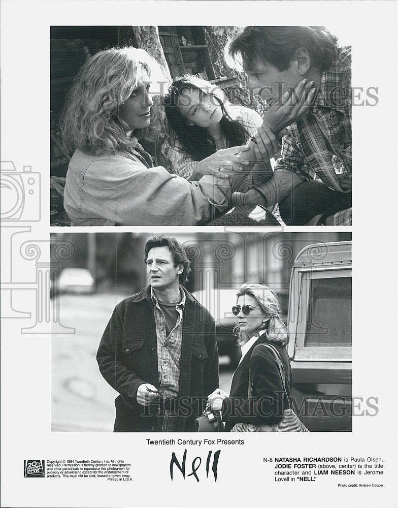 1994 Press Photo Natasha Richardson, Jodie Foster Liam Neeson in &quot;Nell&quot; - Historic Images