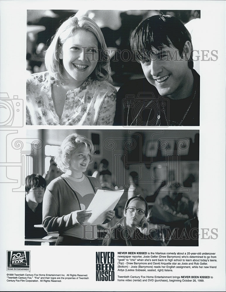 1999 Press Photo Drew Barrymore David Arquette  Sobleski &quot;Never Been Kissed&quot; - Historic Images