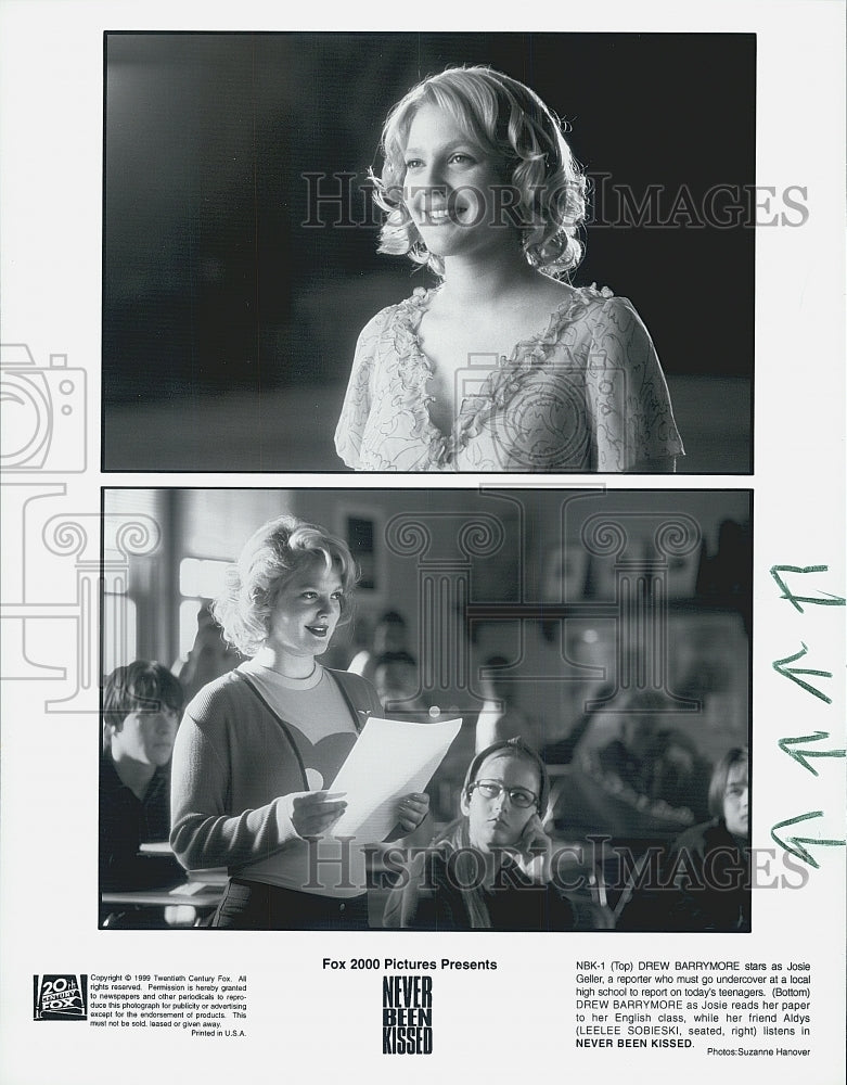 1999 Press Photo Drew Barrymore Leelee Sobieski Actors "Never Been Kissed" - Historic Images