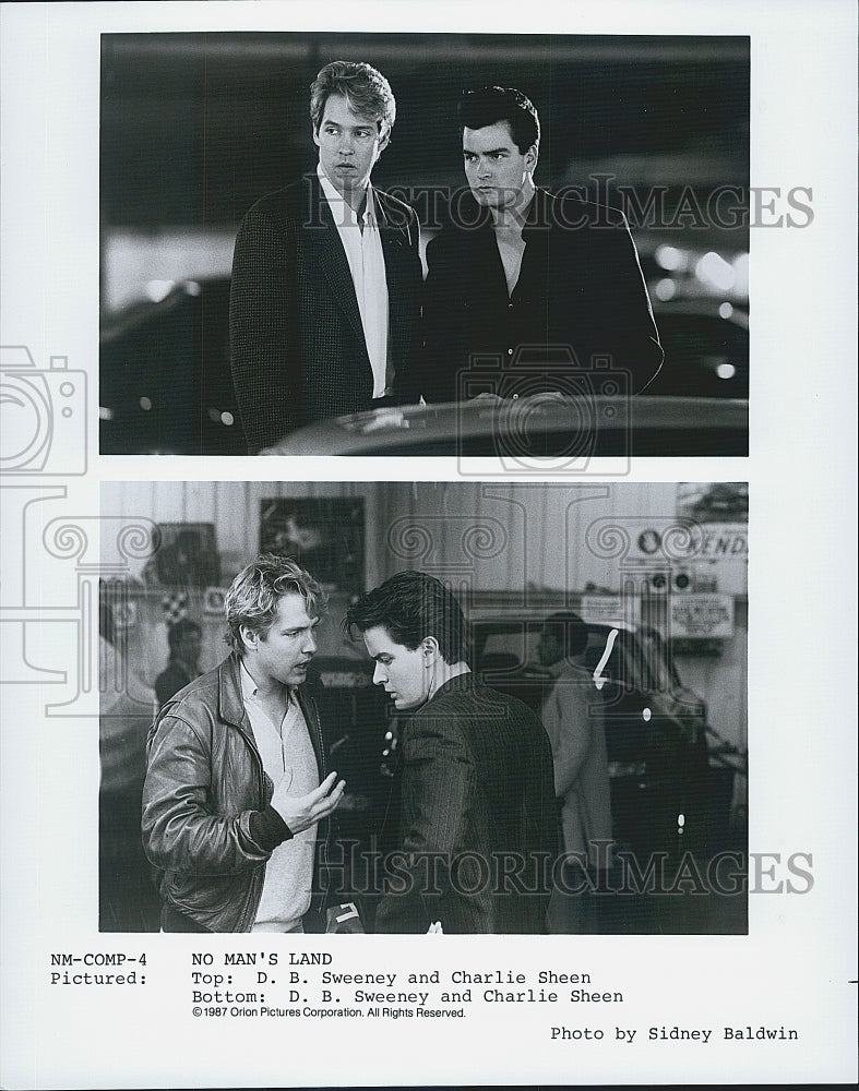 1987 Press Photo DB Sweeney &amp; Charlie Sheen Star In &quot;No Man&#39;s Land&quot; - DFPG63505 - Historic Images