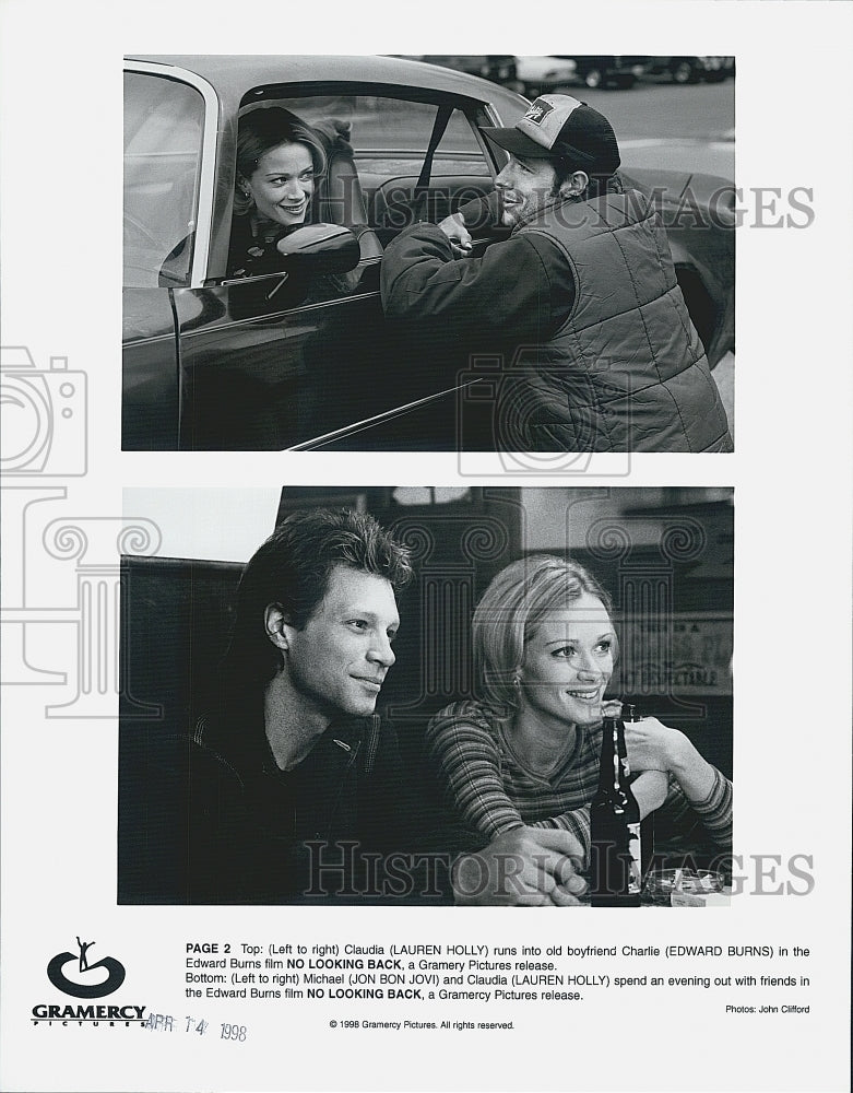 1998 Press Photo &quot;No Looking Back&quot; Jon Bon Jovi,Lauren Holly &amp; dir. Ed Burns - Historic Images