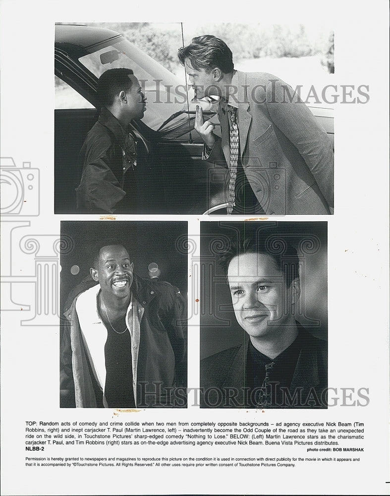 Press Photo Actor Tim Robbins, Martin Lawrence in "Nothing to Lose" Buena Vista - Historic Images