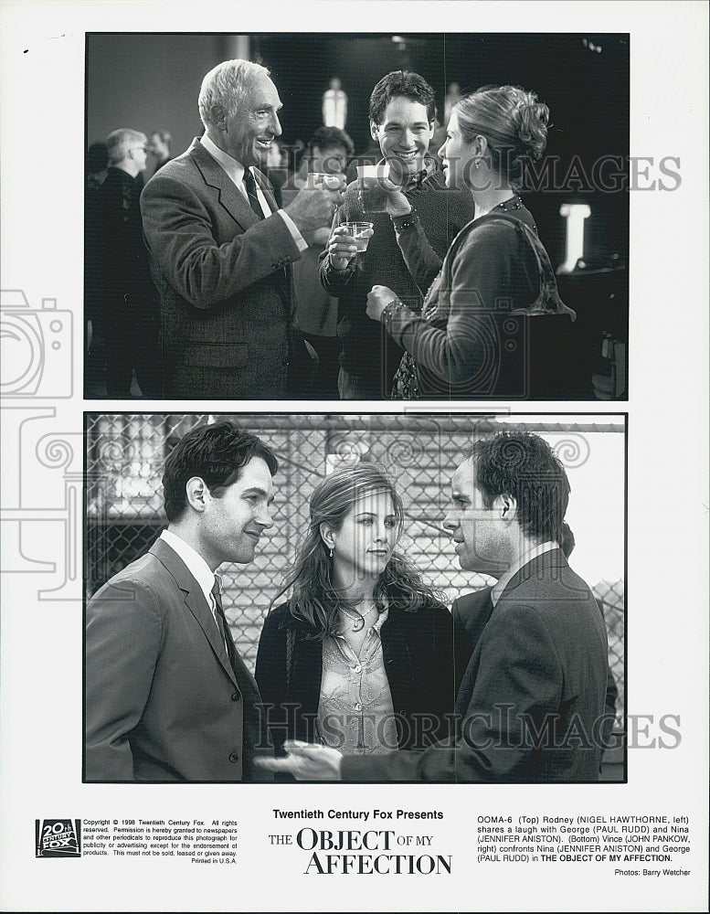 1998 Press Photo "The Object of My Affection" Paul Rudd,Jennifer Anniston - Historic Images