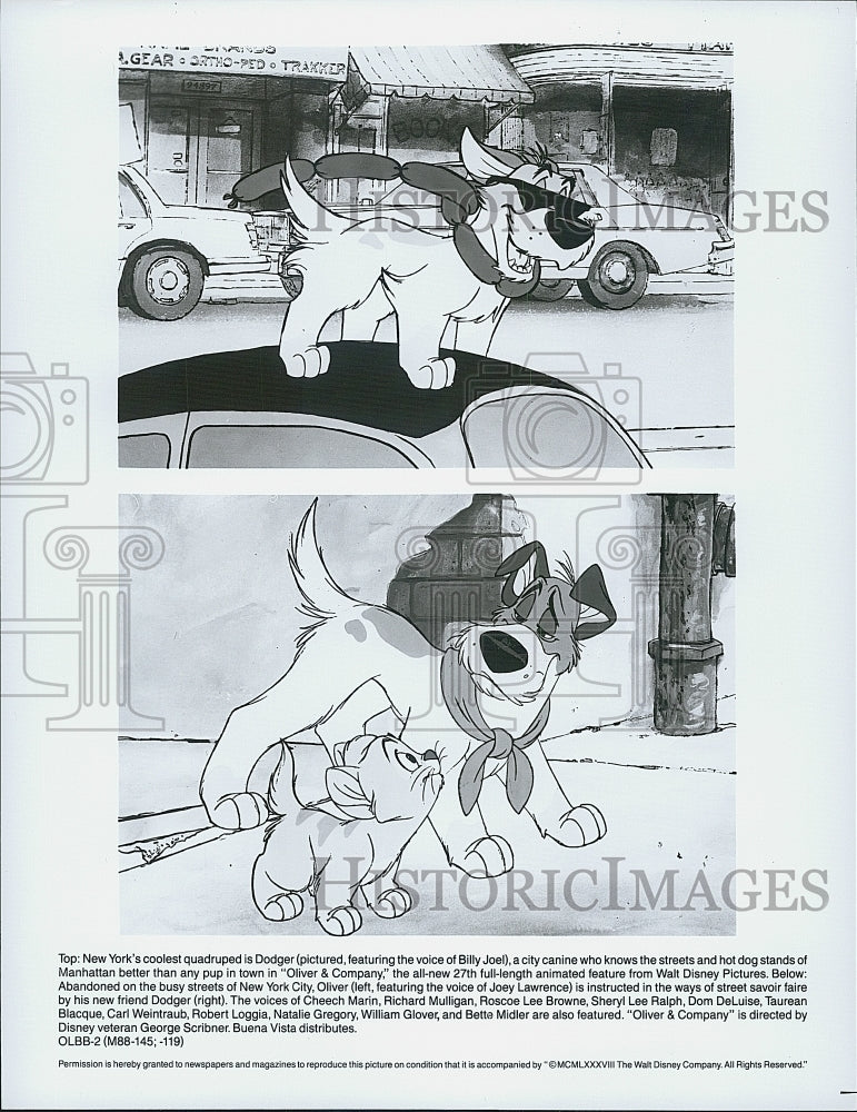 1988 Press Photo Walt Disney&#39;s &quot;Oliver &amp; Company&quot; animated feature - Historic Images