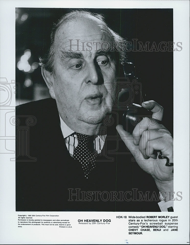 1980 Press Photo Robert Morley in &quot;Oh Heavenly Dog&quot; - Historic Images