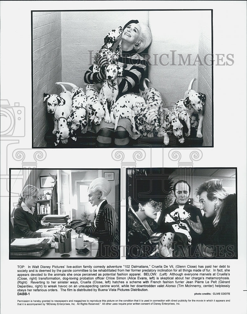 1996 Press Photo  "101 Dalmatians" Glenn Close,Gerard Depardieu,T McInnerny - Historic Images