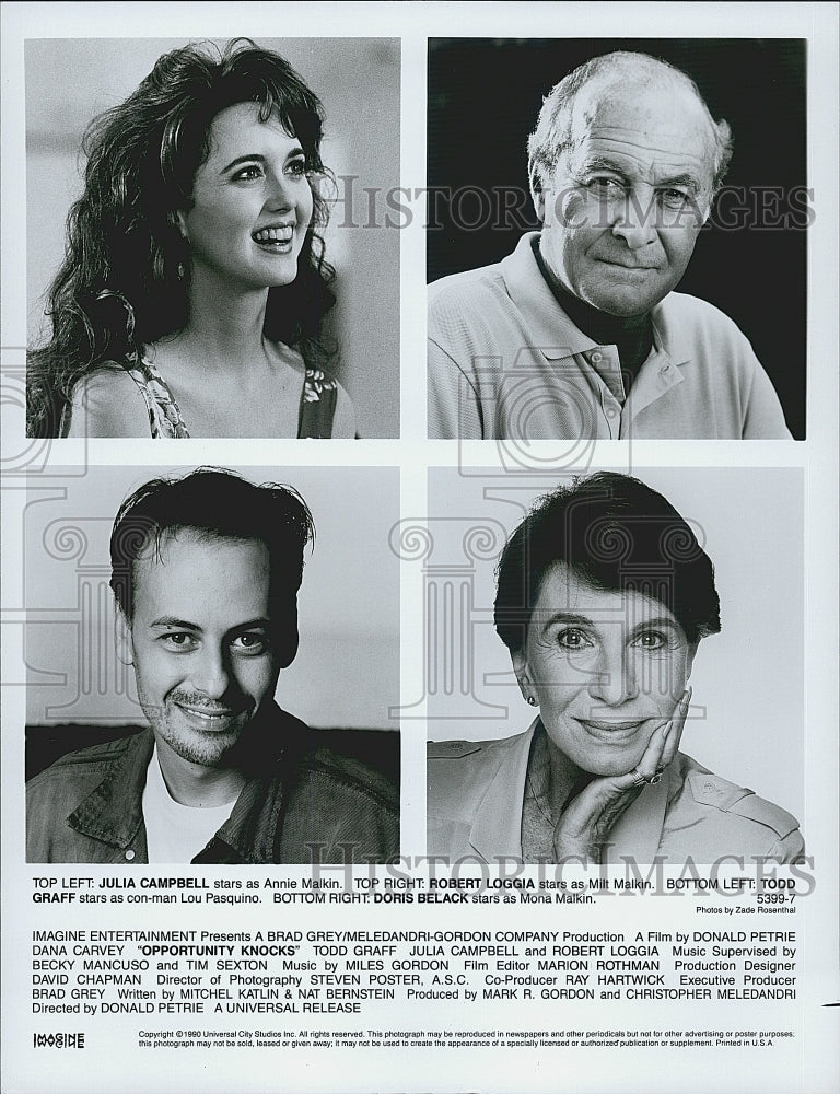 1990 Press Photo &quot;Opportunity Knocks&quot;D Belack,Julia Campbell,R Loggia,T Graff - Historic Images