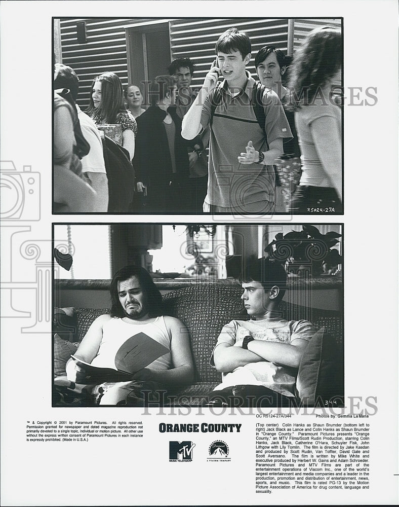 2001 Press Photo Colin Hanks Jack Black Star In "Orange County"Director Jake - Historic Images