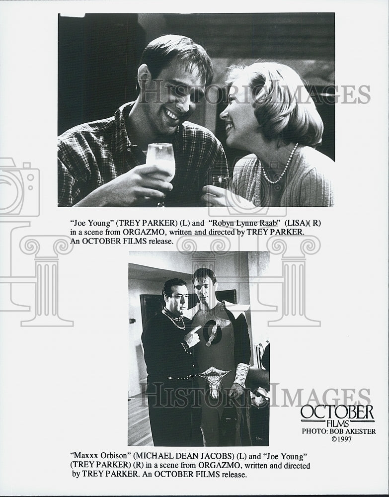 1997 Press Photo Trey Parker and Robyn Lynne Raab in "Orgazmo" - Historic Images