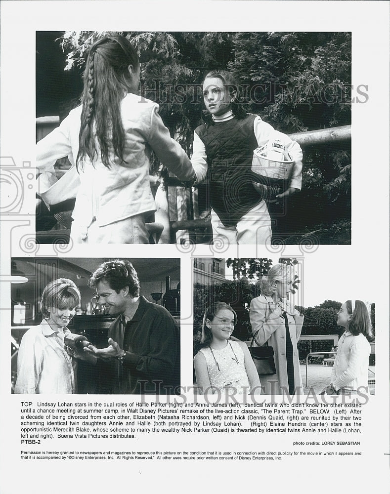 1998 Press Photo Lindsay Lohan Dennis Quaid Natasha Richardson "The Parent Trap" - Historic Images