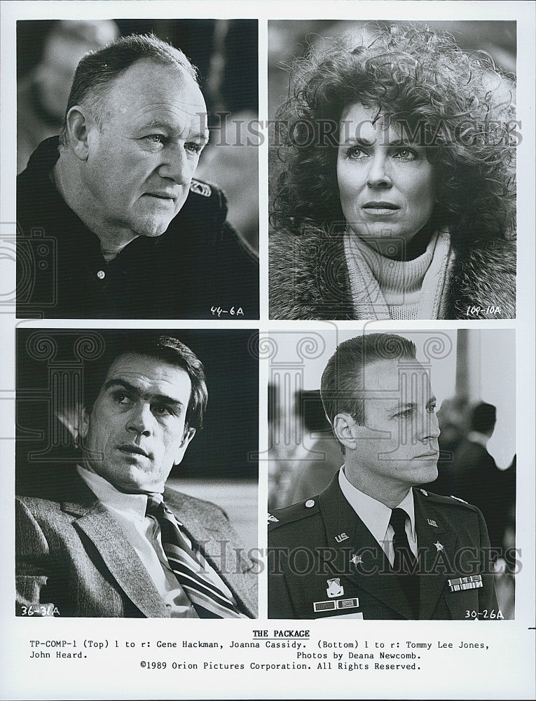 1989 Press Photo &quot;The Package&quot; Gene Hackman,Joanna Cassidy,TL Jones,J Heard - Historic Images