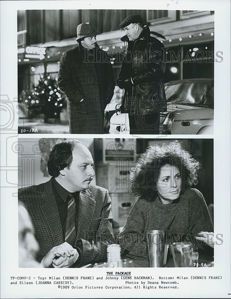 1989 Press Photo  &quot;The Package&quot; Dennis Franz, Gene Hackman,Joanna Cassidy - Historic Images