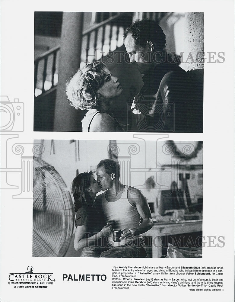 1997 Press Photo Woody Harrelson, Elisabeth Shue and Gina Gershon in &quot;Palmetto&quot; - Historic Images