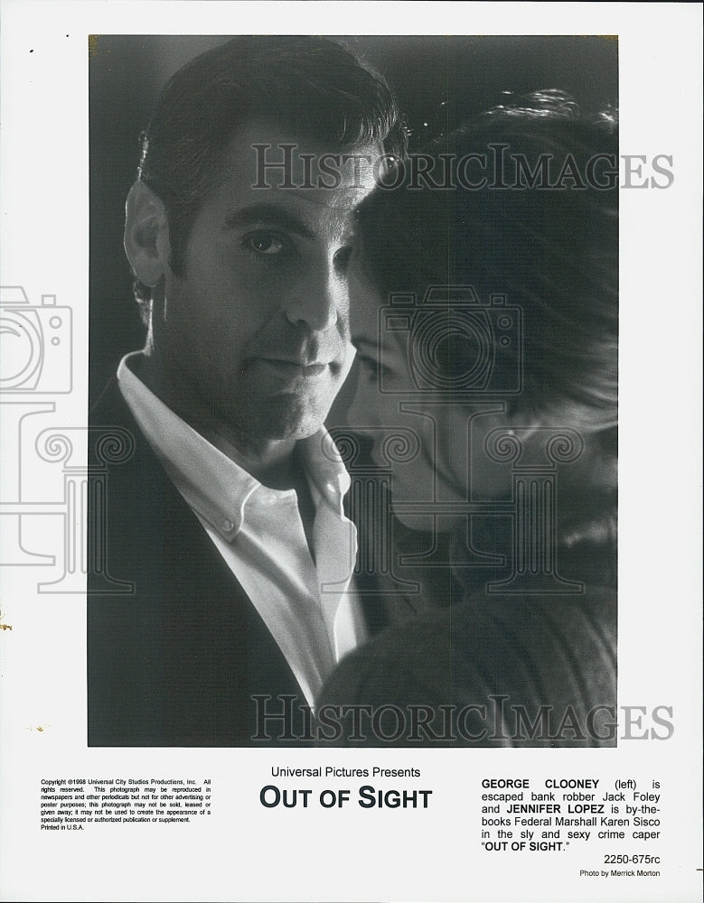 1998 Press Photo George Clooney and Jennifer Lopez in "Out Of Sight" - Historic Images