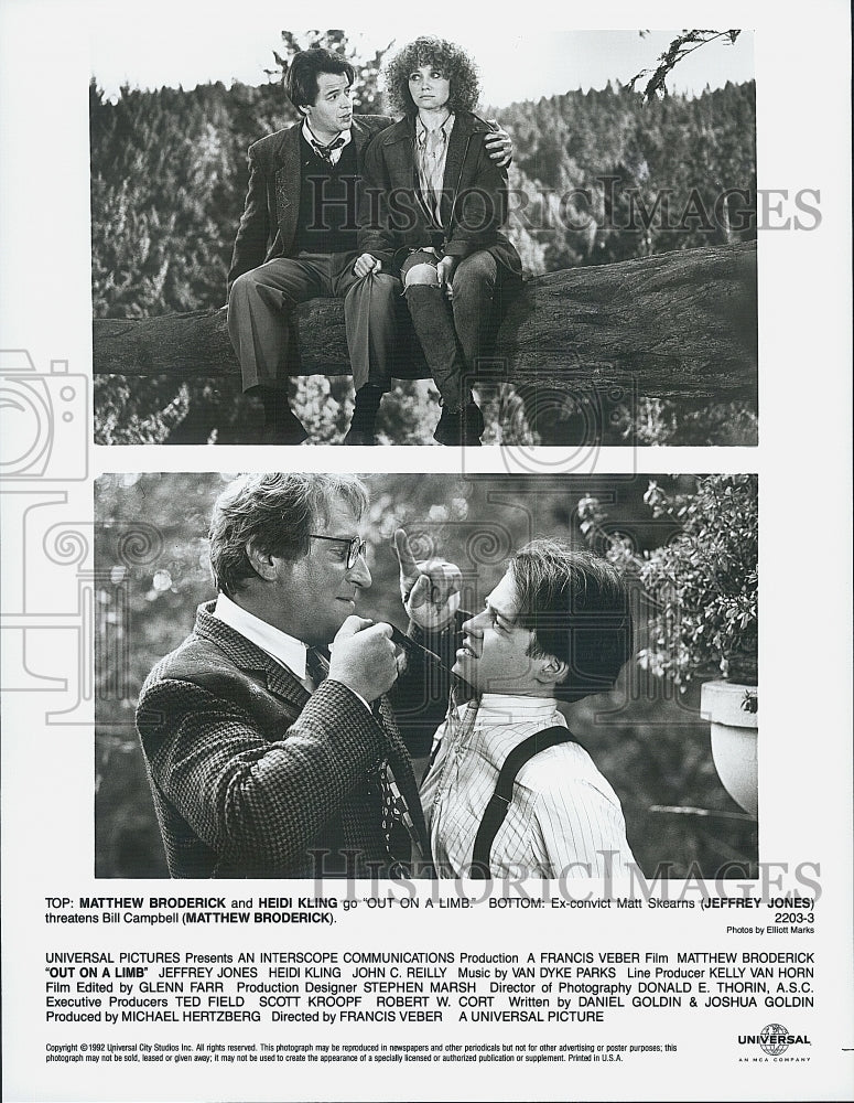 1992 Press Photo &quot;Out on a Limb&quot; Matthew Broderick,Heidi Kling,Jeff Jones - Historic Images