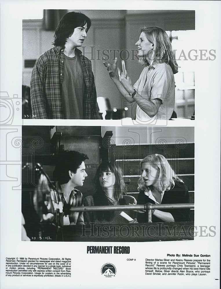 1988 Press Photo &quot;Permanent Record&quot; Keanu Reeves Marisa Silver Film - Historic Images