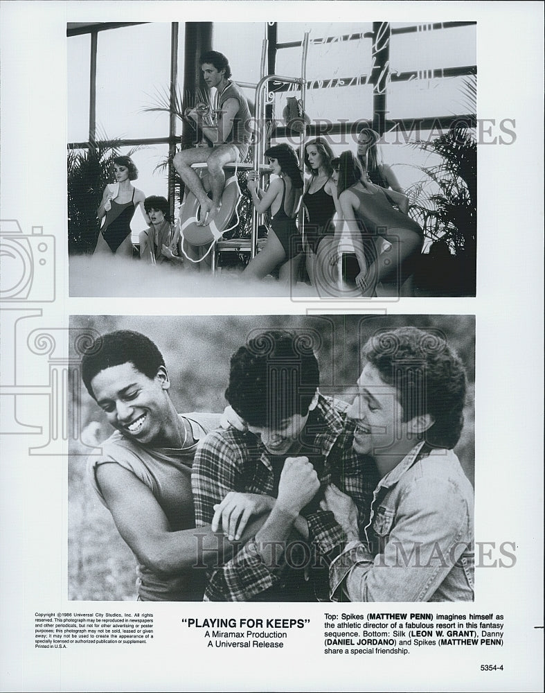 1986 Press Photo Actors Penn, Grant, And Jordano In Movie &quot;Playing For Keeps&quot; - Historic Images