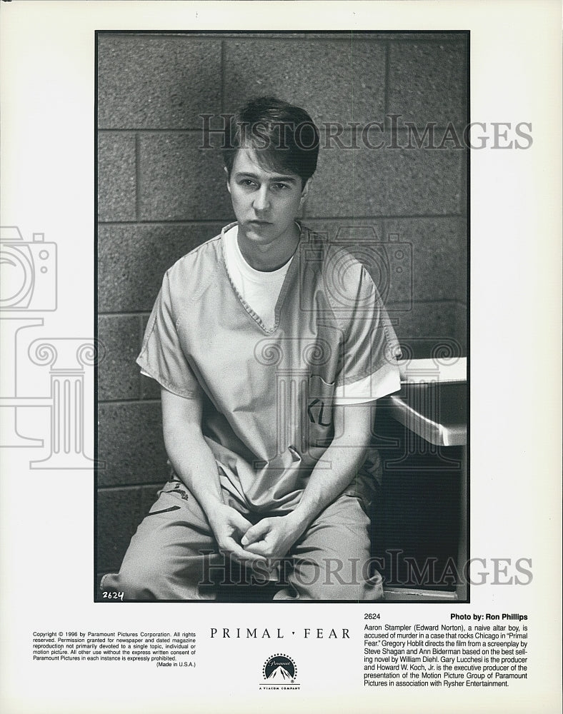 1996 Press Photo Edward Norton Stars in &quot;Primal Fear&quot; Directed By Gregory Hoblit - Historic Images