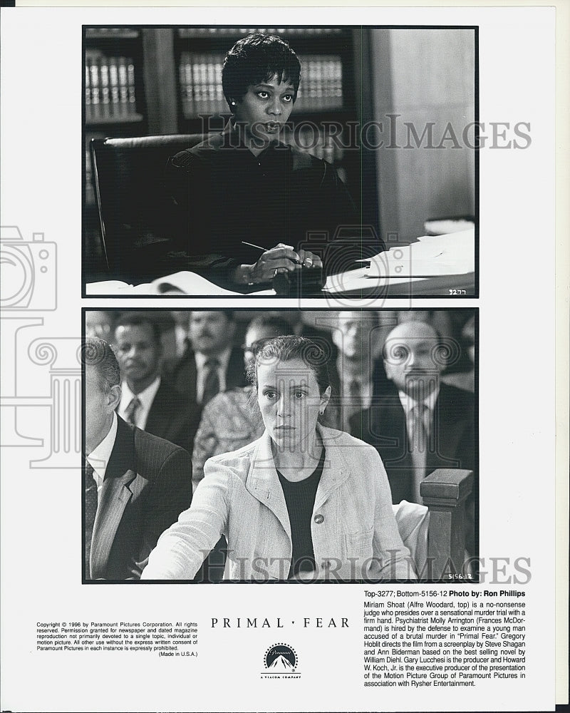 1996 Press Photo Actress Alfre Woodard, Frances McDormand in "Primal Fear" Film - Historic Images