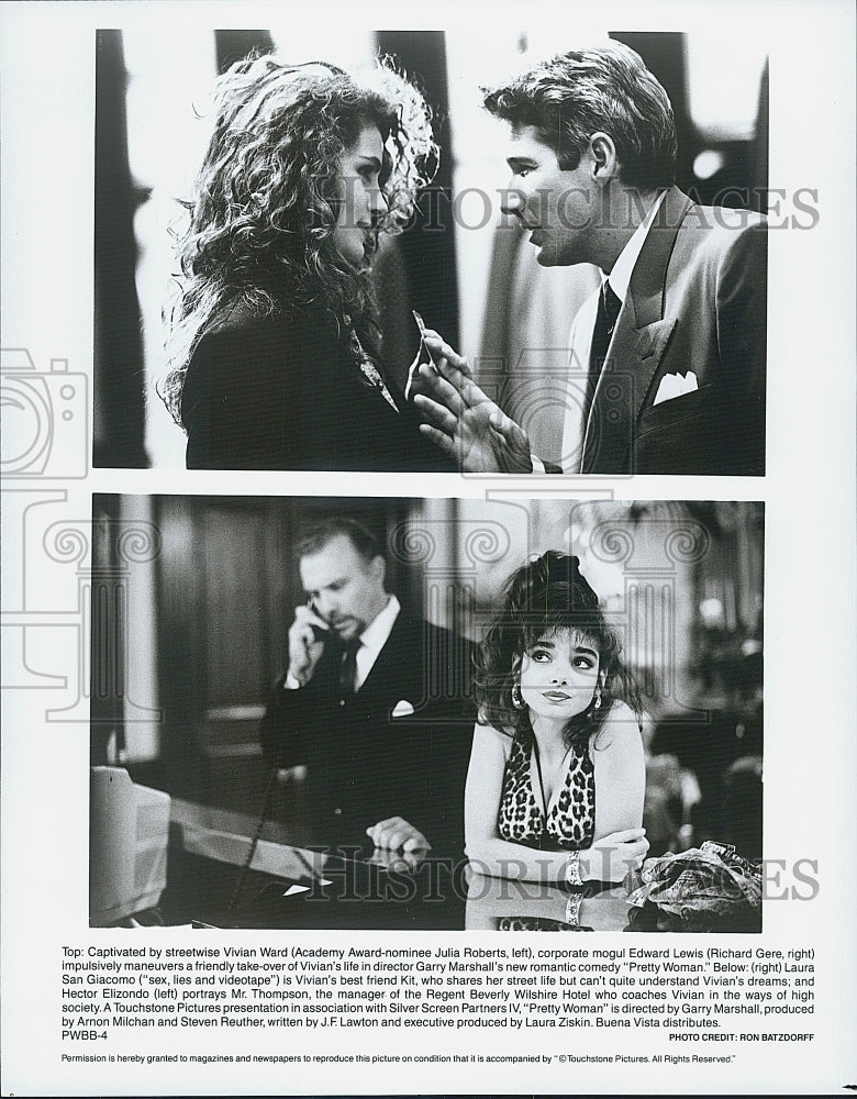 Press Photo Julia Roberts, Richard Gere, Laura San Giacomo in "Pretty Woman" - Historic Images