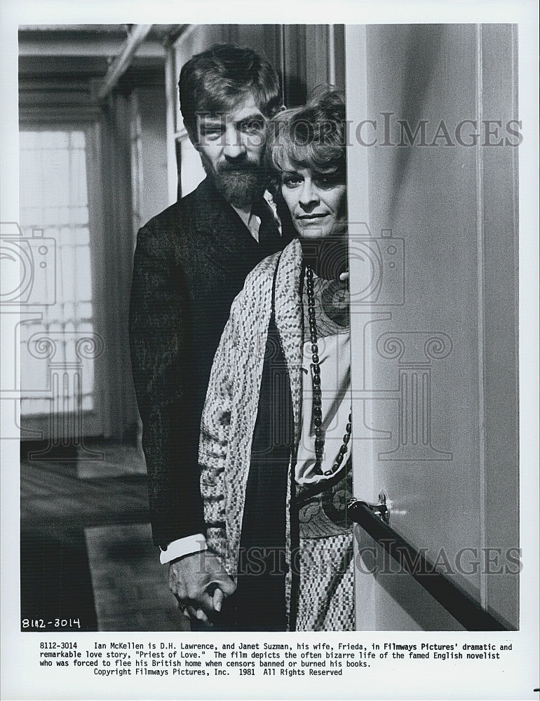 1981 Press Photo Actor Ian McKellen, Janet Suzman in &quot;Priest of Love&quot; Film - Historic Images