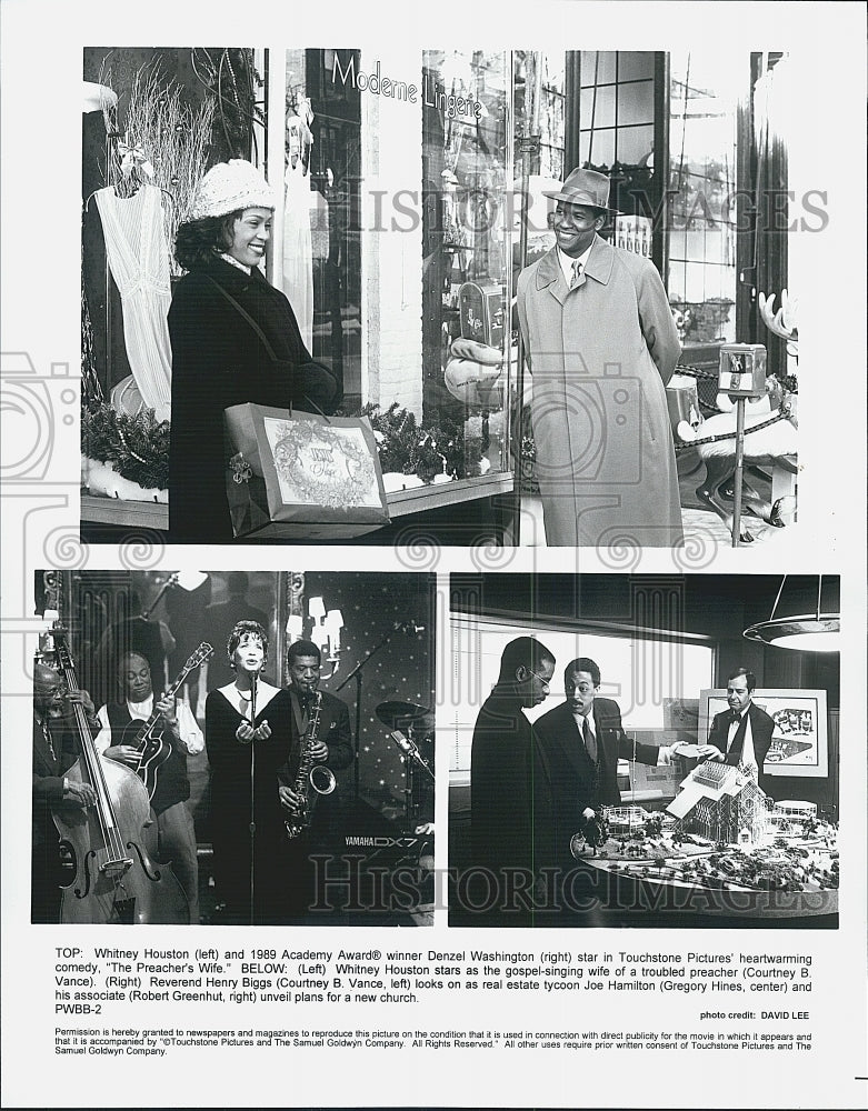 1996 Press Photo Whitney Houston, Denzel Washington in "The Preacher's Wife" - Historic Images