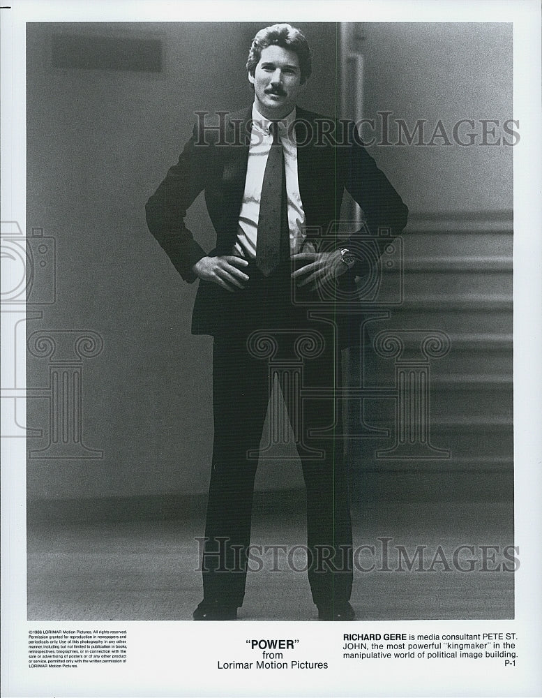 1986 Press Photo Actor Richard Gere in &quot;Power&quot; Film - Historic Images