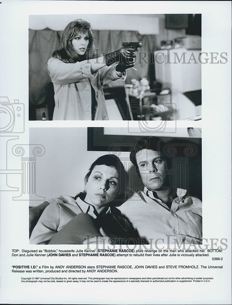 1987 Press Photo Stephanie Rascos, John Davies in &quot;Positive I.D.&quot; Film - Historic Images