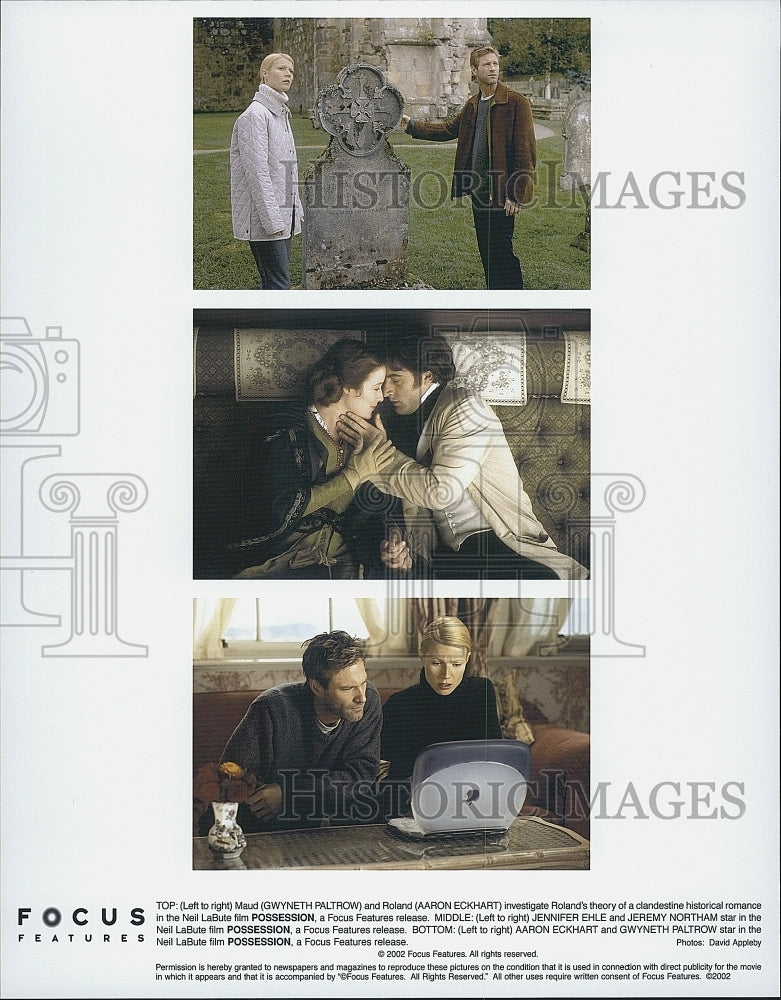 2002 Press Photo Gwyneth Paltrow, Aaron Eckhart & Jennifer Ehle in "Possession" - Historic Images