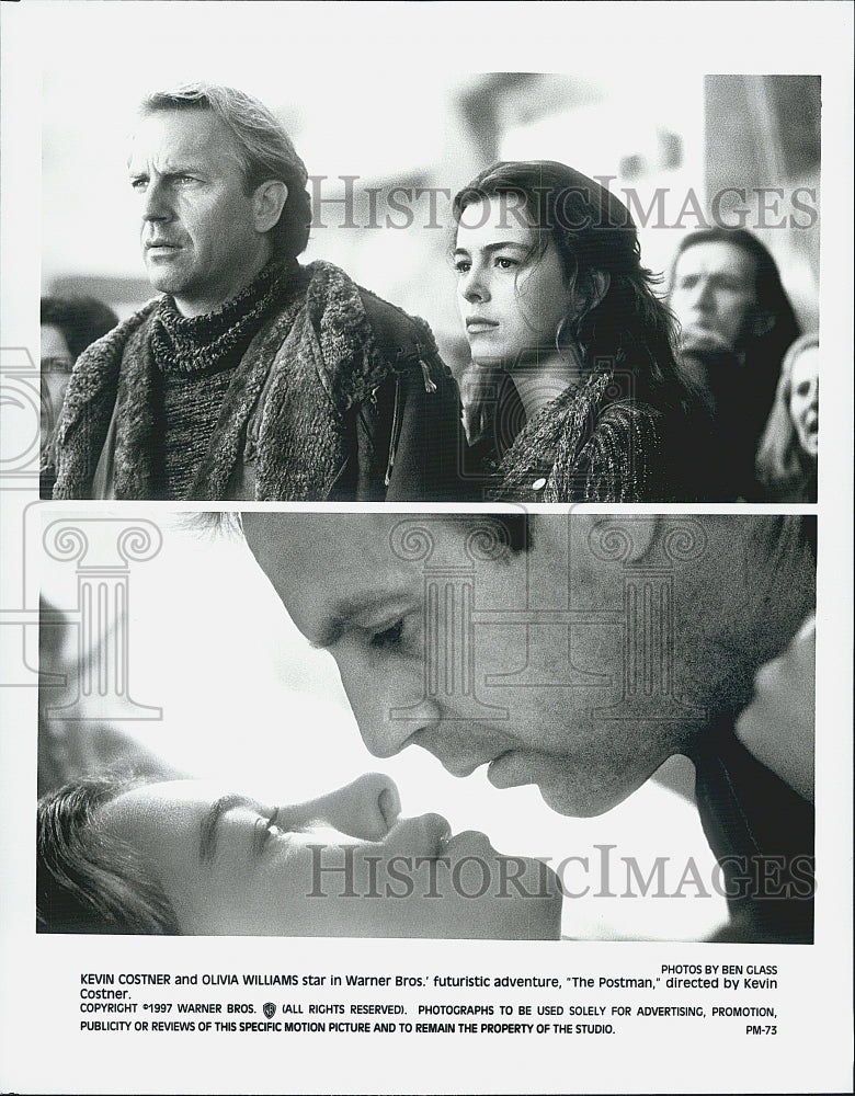 1997 Press Photo Kevin Costner and Olivia Williams Star in Futuristic Adventure - Historic Images